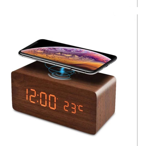 Digital cube clock with wireless smartphone charger